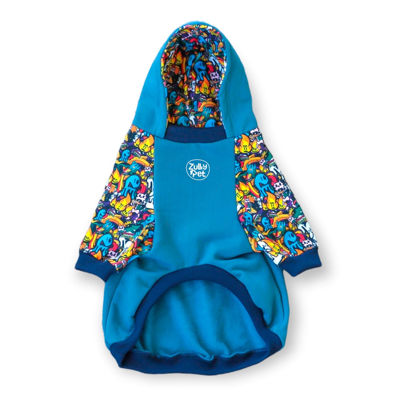 Zuppet Design Hoodie for pets, featuring vibrant tropical patterns with colorful flowers and leaves on a soft pink background. Made with allergy-friendly cotton flannel, this stylish and comfortable hoodie is perfect for dogs and cats of all breeds, ideal for daily walks and cozy adventures.
